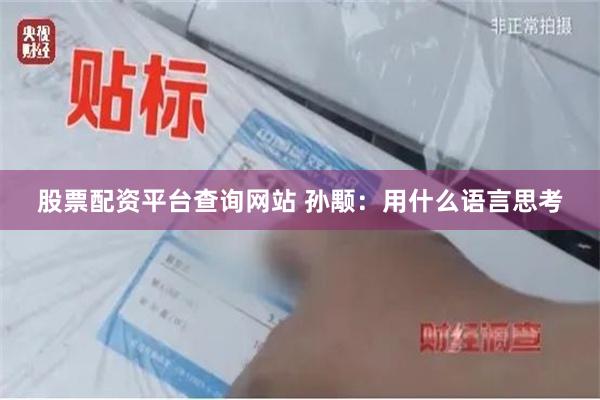 股票配资平台查询网站 孙颙：用什么语言思考